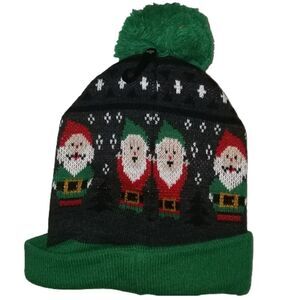 Supgnomie Green Ugly Chrisftmas Knitted Pompoms Beanie NWT